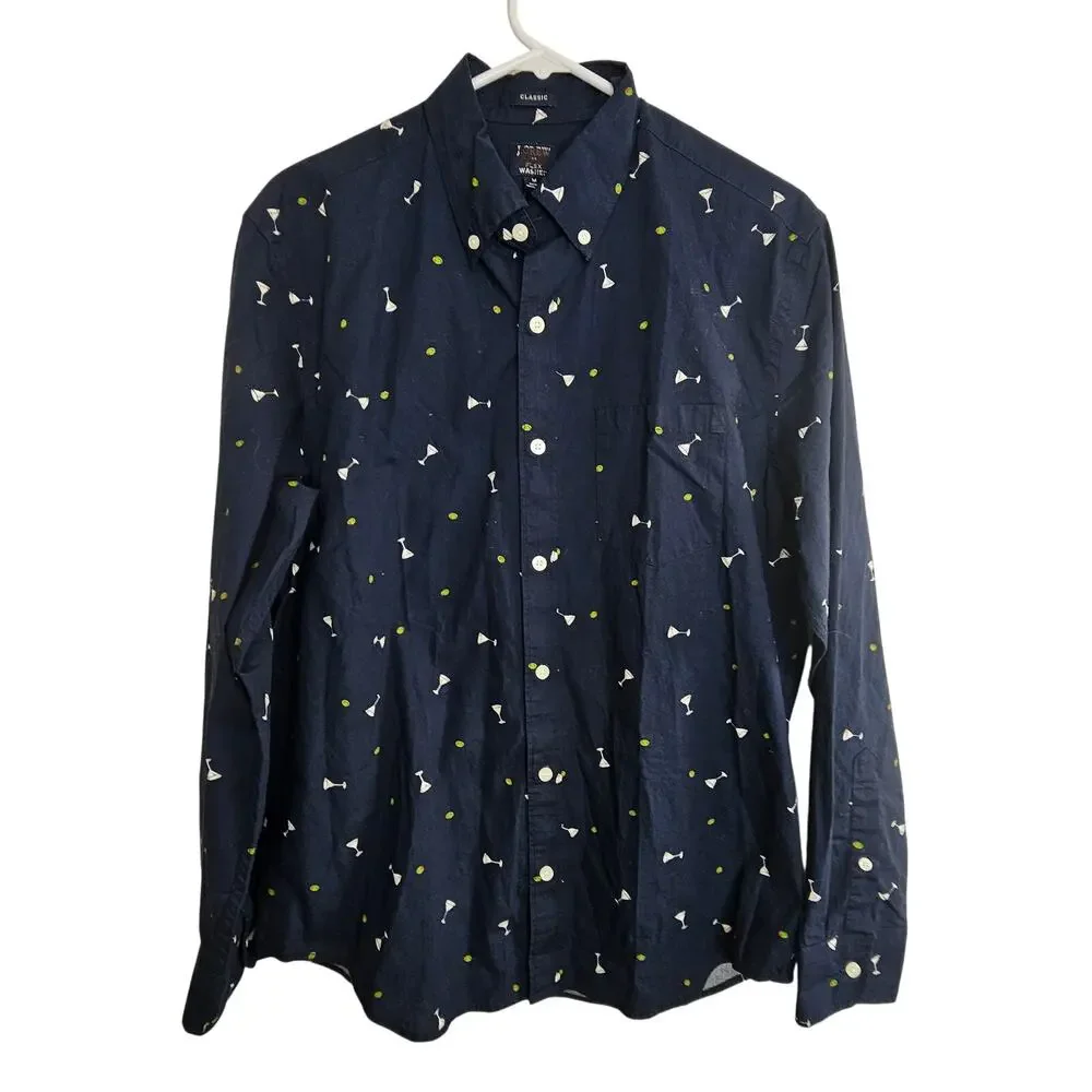 J. Crew Mens Martini Print Button Shirt M Classic Fit Flex Washed Preppy Resort